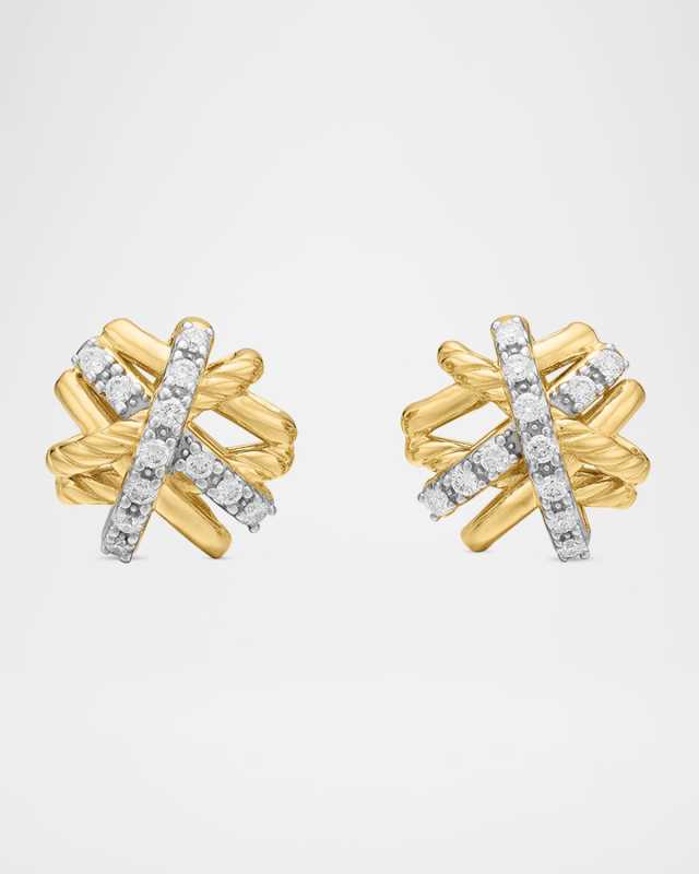 Crossover Earrings with Diamonds in 18K Gold, 11mm